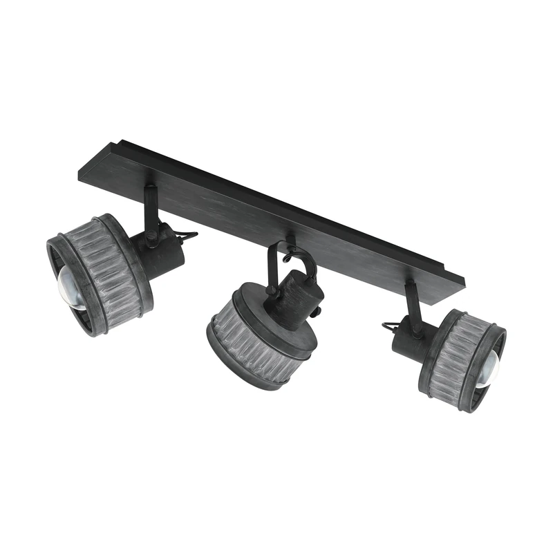 EGLO Ceiling Light Turrock, 3 Light Vintage and Industrial Style Lighting Made of Black Metal with Grey Patina, Living Room and Bedroom Spotlights, E27 Socket