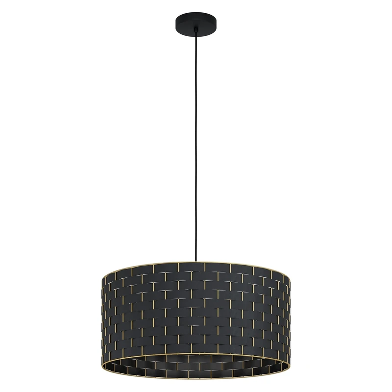 EGLO Pendant Lighting Masarales, Elegant Ceiling Light Fixture for Dining and Living Rooms, Hanging Light Made of Black Fabric and Brass-Coloured Metal, E27 Socket, Ø 55 cm