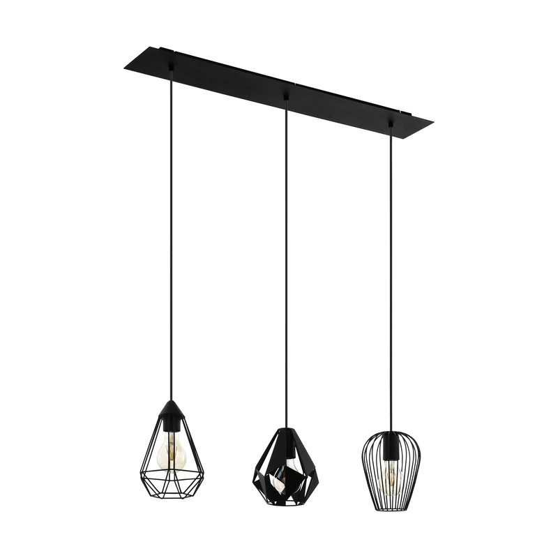EGLO Pendant Lighting Distaff, 3 Lamp Ceiling Light Fixture for Dining and Living Rooms, Hanging Light Made of Black Metal, E27 Socket, 90 cm