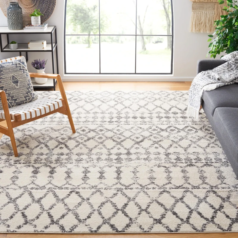 Safavieh Tulum Collection Bohemian Rug for Living Room, Dining Room, Bedroom, Short Pile, Ivory and Grey, 201 x 262 cm