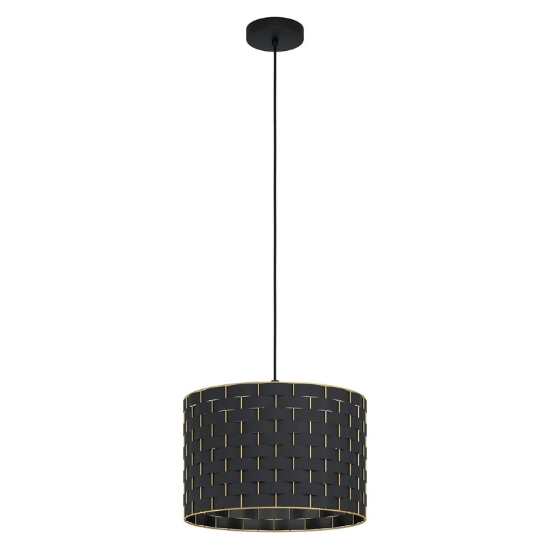 EGLO Pendant Lighting Masarales, Elegant Ceiling Light Fixture for Dining and Living Rooms, Hanging Light Made of Black Fabric and Brass-Coloured Metal, E27 Socket, Ø 38 cm