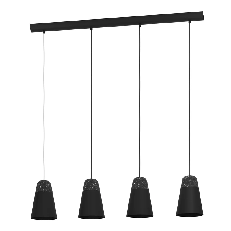 EGLO Pendant Lighting Canterras, 4 Lamp Ceiling Light Fixture for Dining and Living Rooms, Hanging Light Made of Grey-White Terrazzo and Black Metal, E27 Socket