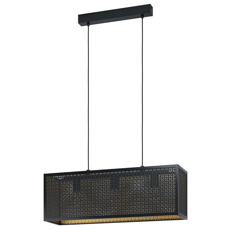 EGLO Pendant Lighting Sallicano, 3 Lamp Ceiling Light Fixture for Dining and Living Rooms, Hanging Light Made of Metal in Black and Gold, E27 Socket, 73 cm