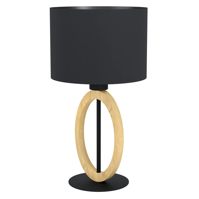 Eglo Bedside lamp Basildon 1, Minimalist Table Light Made of Natural Wood, Black Fabric and Metal, Living Room Lighting with Switch, E27 Socket