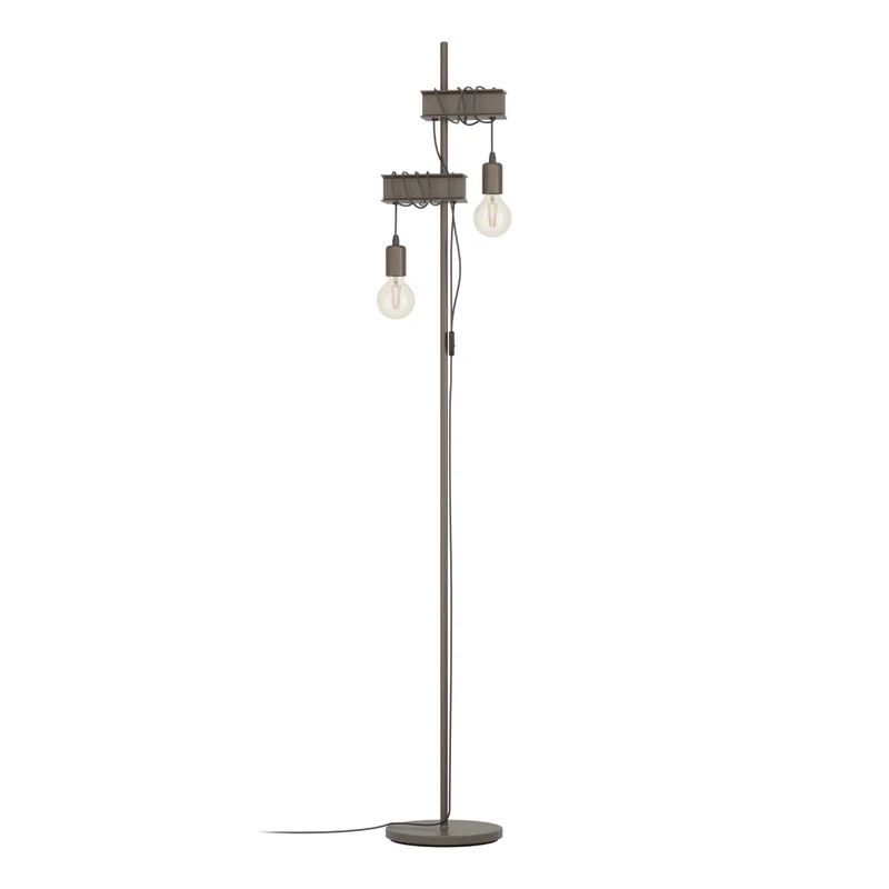 Eglo Floor lamp Townshend 4, 2 Light Standing lamp in Vintage and Industrial Style, Antique Brown Metal Lighting, E27 Socket