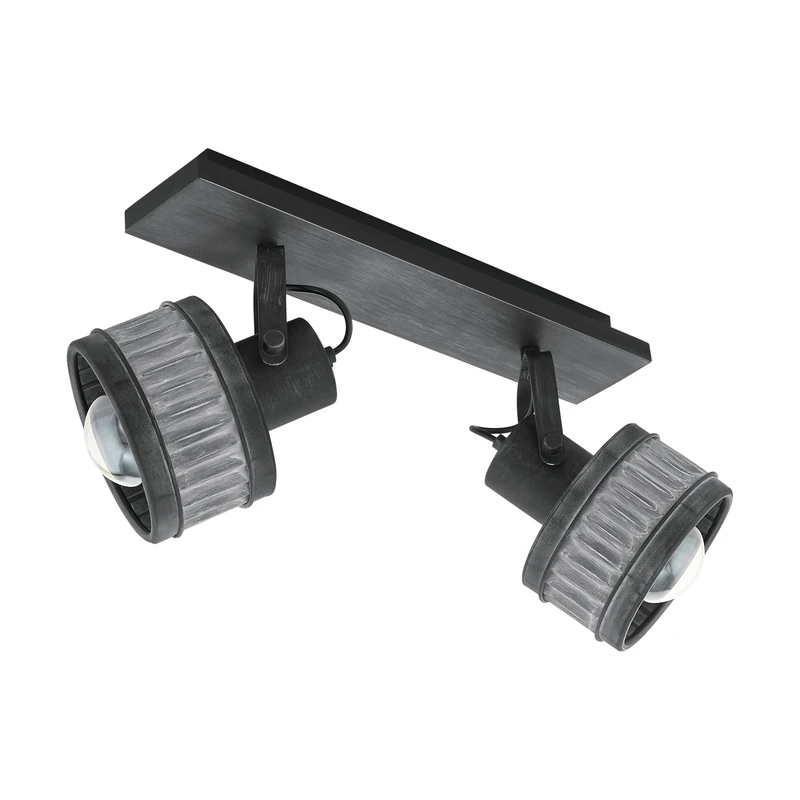 EGLO Ceiling Light Turrock, 2 Light Vintage and Industrial Style Lighting Made of Black Metal with Grey Patina, Living Room and Bedroom Spotlights, E27 Socket