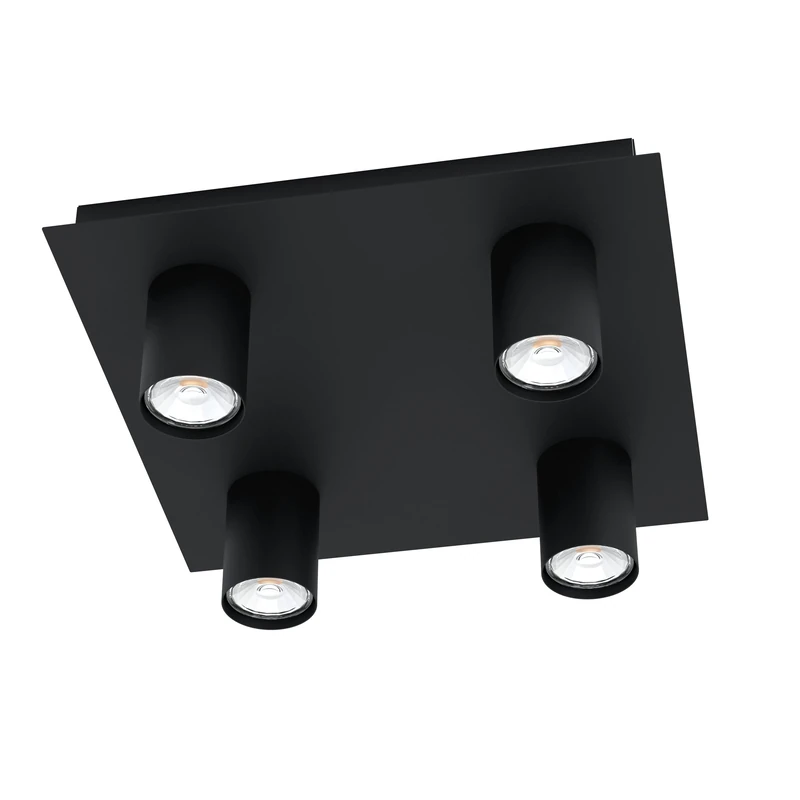 EGLO LED Ceiling Light Valcasotto, 4 Light Minimalist Lighting Made of Black Metal, Warm White Living Room and Kitchen Spotlights, Gu10 Socket, 32 cm