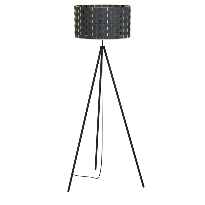 Eglo Tripod Floor lamp Marasales, Elegant Standing lamp Shade Made of Black Fabric and Brass, Living Room Lighting with Foot Switch, E27 Socket