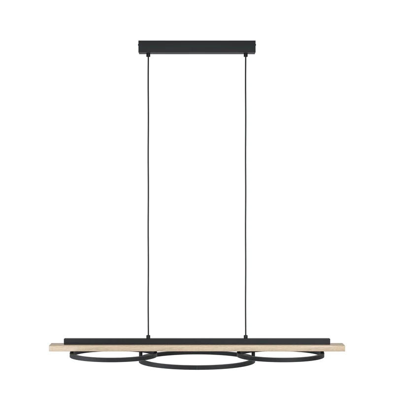 Eglo Boyal 3-Lamp LED Pendant Lamp, Dimmable Dining and Living Room Ceiling Light, Metal, Wood and Plastic Coloured in Black, Brown and White Hanging Lighting, E27 Socket