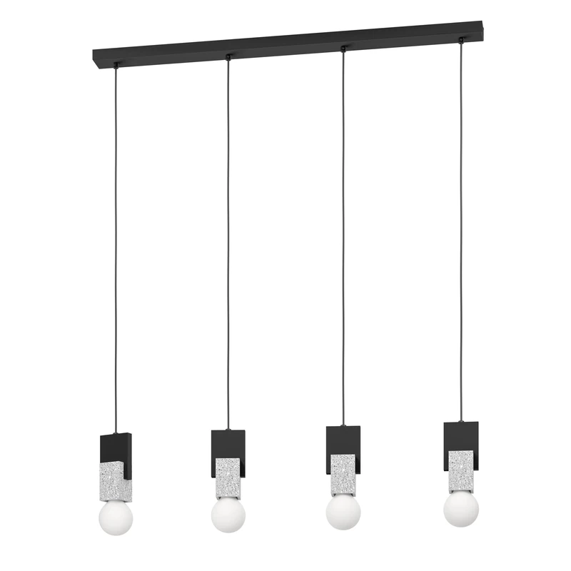 EGLO Pendant Lighting Lobatia, 4 Lamp Ceiling Light Fixture for Dining and Living Rooms, Hanging Light Made of Grey-White Terrazzo, Wood and Black Metal, E27 Socket