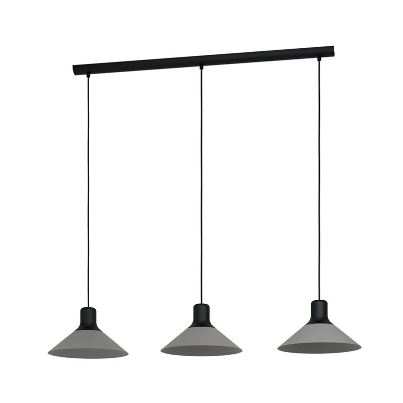 EGLO Pendant Lighting Abreosa, 3 Lamp Ceiling Light Fixture for Dining and Living Rooms, Hanging Light Made of Black and Grey Metal, E27 Socket - Image 1
