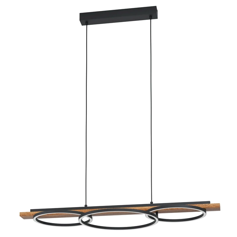 Eglo Boyal Dimmable LED Pendant Lamp, Dining and Living Room Ceiling Light Fixture, Metal, Flamed Wood and Plastic Hanging Lighting Coloured in Black, Brown and White, E27 Socket