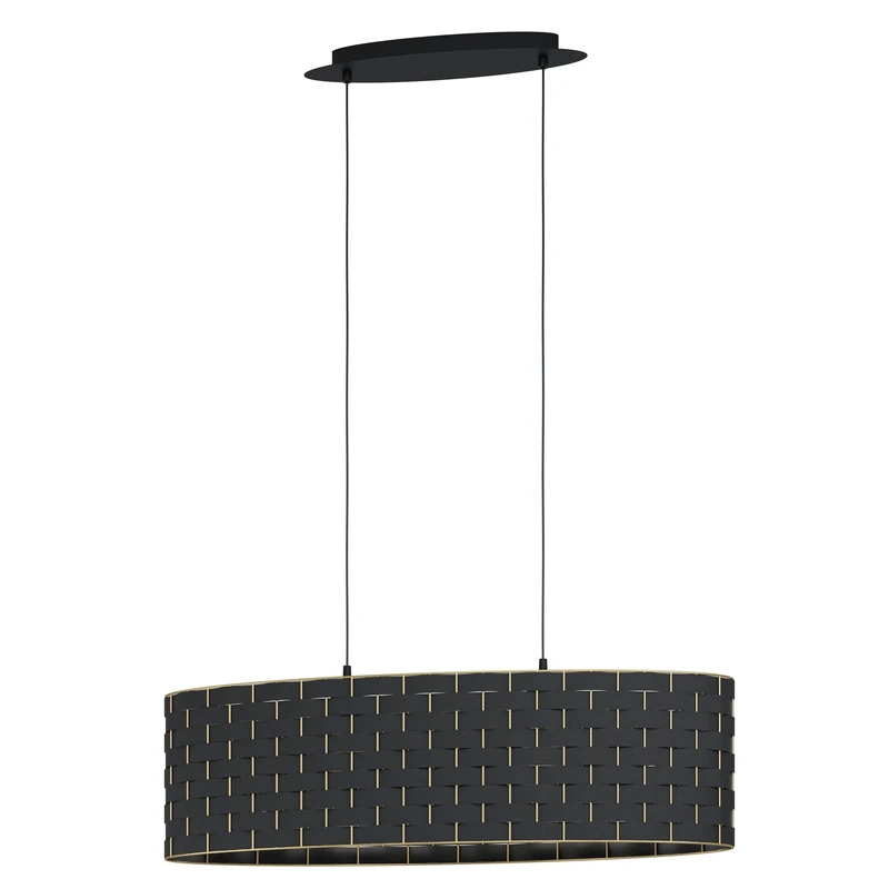 EGLO Pendant Lighting Masarales, 2 Lamp Ceiling Light Fixture for Dining and Living Rooms, Elegant Hanging Light Made of Black Fabric and Brass-Coloured Metal, E27 Socket, 78 cm