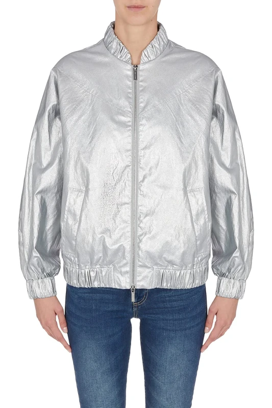Armani Exchange Women's Shiny, Back Metal Plate Jacket, Matt Silver, Medium