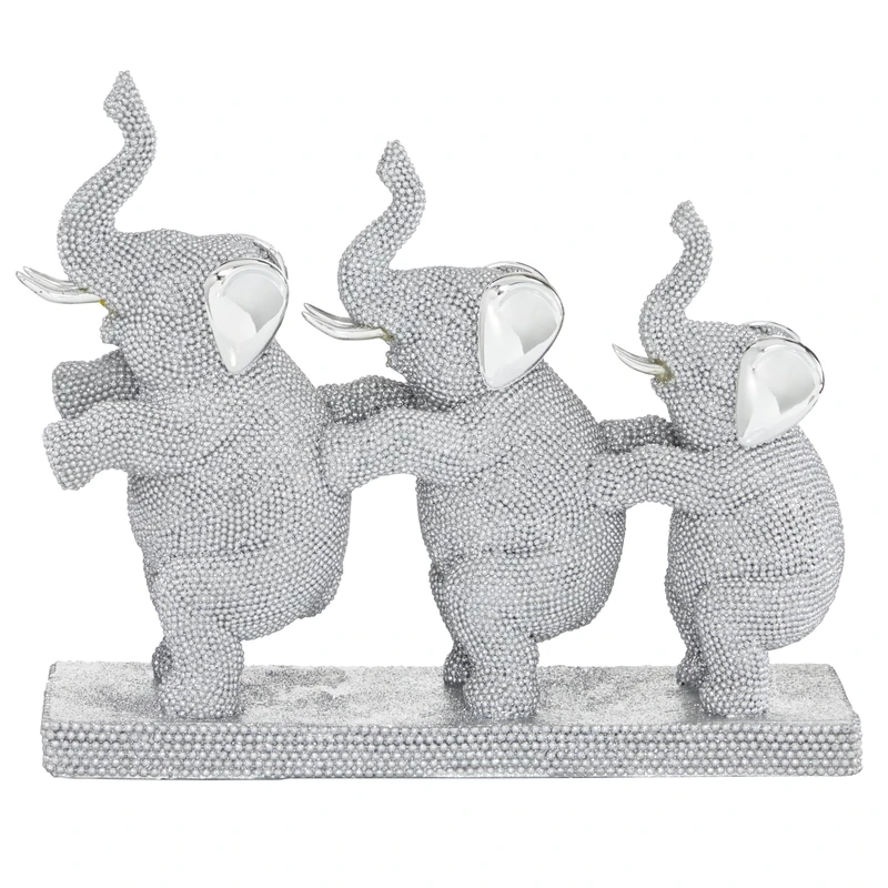 Deco 79 Glam Polystone Elephant Sculpture, 11" x 3" x 9", Silver