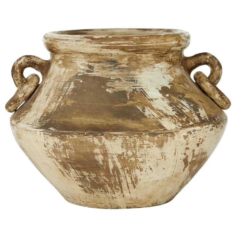 Deco 79 Ceramic Distressed Vase, 13" x 13" x 10", Beige