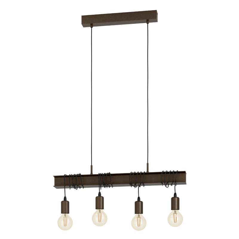 EGLO Pendant Lighting Townshend 4, 4 Lamp Ceiling Light Fixture in Vintage and Industrial Style for Dining and Living Rooms, Hanging Light Made of Antique Brown Metal, E27 Socket