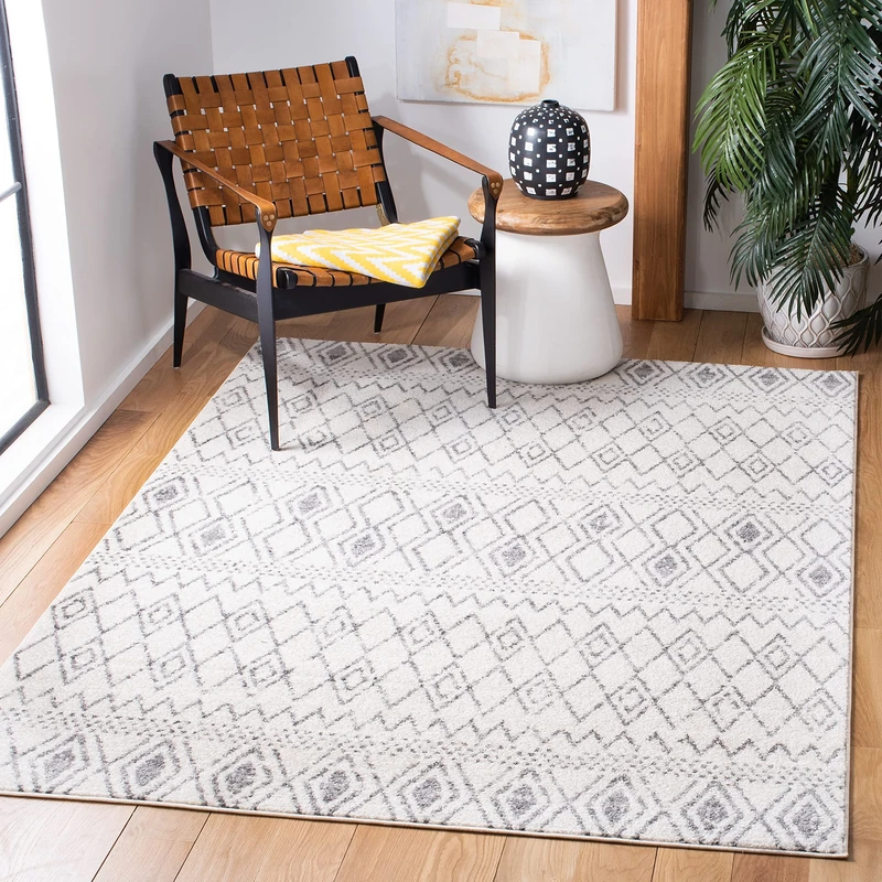 Safavieh Tulum Collection Bohemian Rug for Living Room, Dining Room, Bedroom, Short Pile, Ivory and Grey, 201 x 262 cm