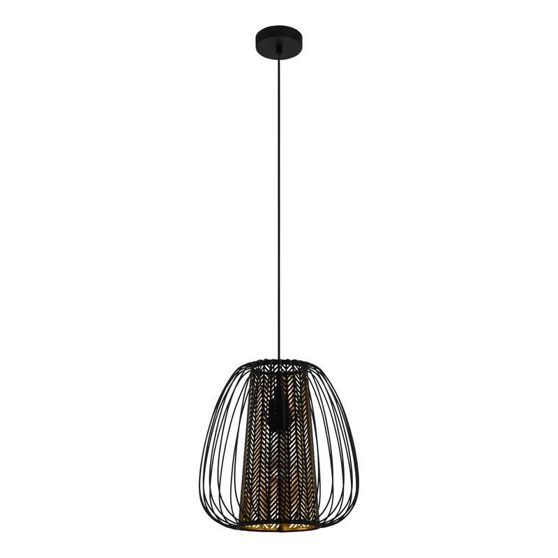 EGLO Pendant Lighting Curasao, Ceiling Light Fixture for Dining and Living Rooms, Hanging Light Made of Metal and Fabric in Black and Gold, E27 Socket
