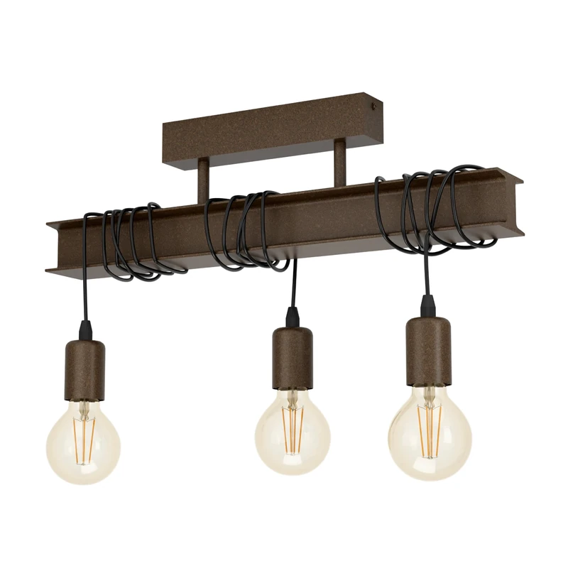 EGLO Ceiling Light Townshend 4, 3 Light Antique Brown Metal Lighting in Vintage and Industrial Style, Living Room, Bedroom and Hallway Lamp, E27 Socket