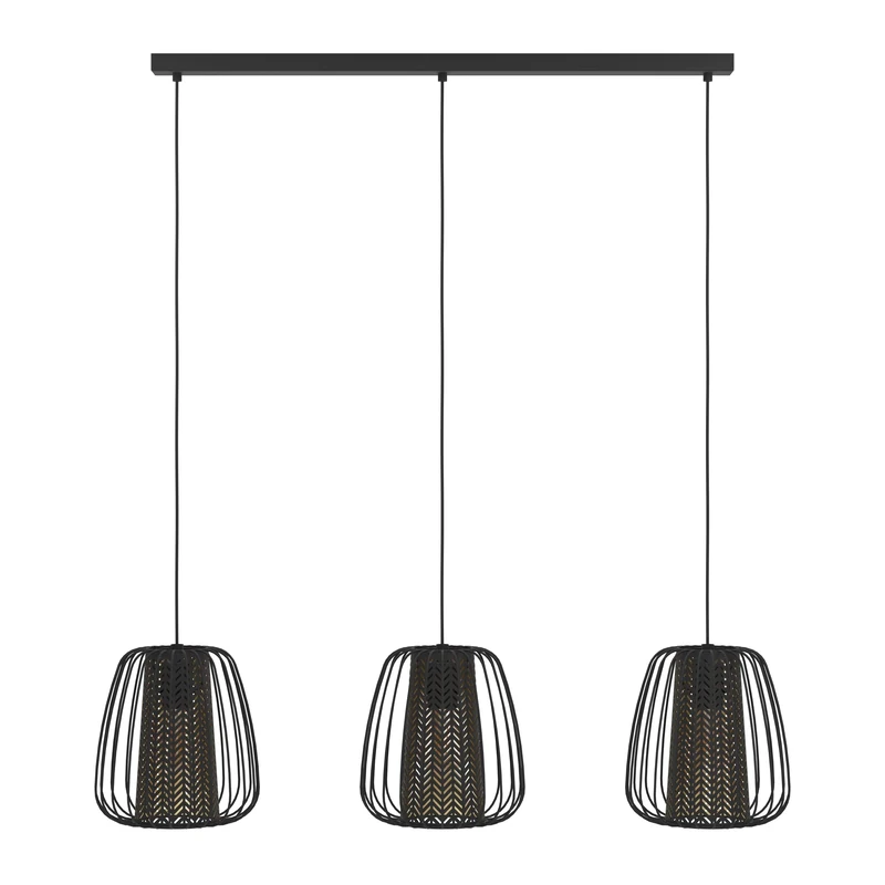 EGLO Pendant Lighting Curasao, 3 Lamp Ceiling Light Fixture for Dining and Living Rooms, Hanging Light Made of Metal and Fabric in Black and Gold, E27 Socket
