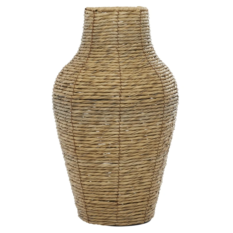 Deco 79 Faux Seagrass Handmade Decorative Vase Tall Woven Floor Centerpiece Vase, Vase for Home Decoration 10" x 10" x 18", Brown