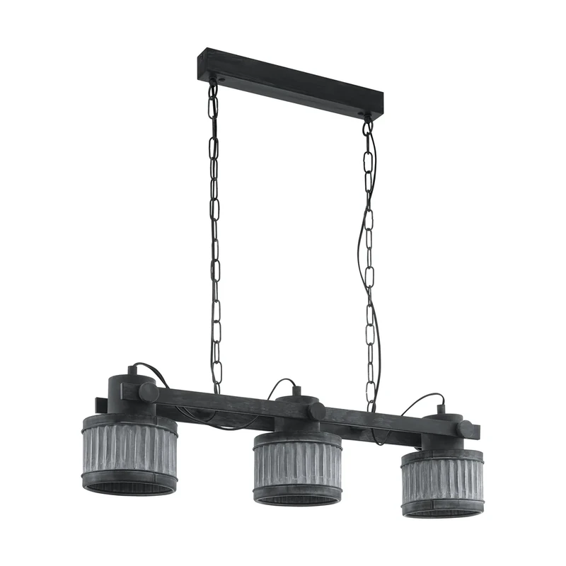 EGLO Pendant Lighting Turrock, 3 Lamp Ceiling Light Fixture in Vintage and Industrial Style, Hanging Light Made of Black Metal with Grey Patina for Dining and Living Rooms, E27 Socket