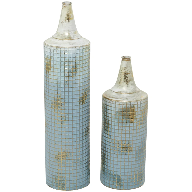 Deco 79 Metal Distressed Tall Vase, Set of 2 25", 18"H, Blue