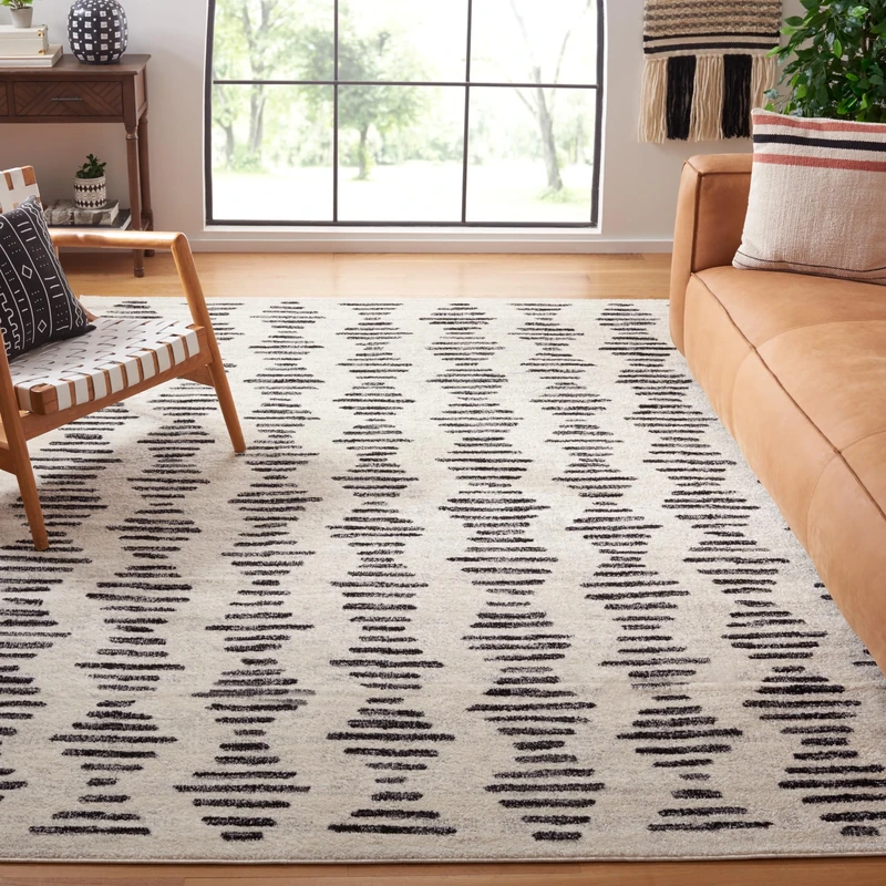 Safavieh Boho Rug for Living Room, Dining Room, Bedroom - Tulum Collection, Short Pile, in Ivory and Grey, 135 X 196 cm