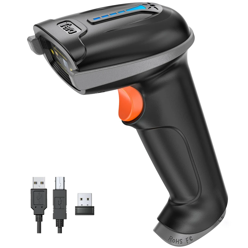 Tera Wireless Barcode Scanner Handheld 1D Laser Wireless and USB Wired with Battery Level Indicator, Extra Large Battery 2000 mAh and Ergonomic Design, Patent No. EU008489413, Upgrade Model 5100