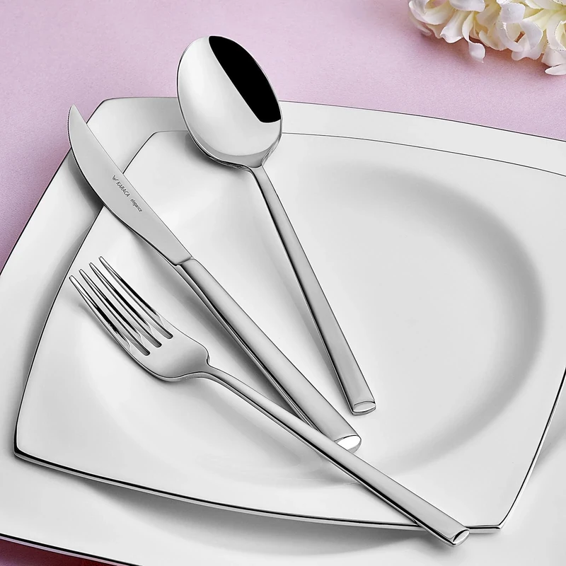 Karaca Tivoli 60-Piece Cutlery Set for 12 People - 18/10 Stainless Steel, Dinnerware Tableware Silverware Service, Includes Fork, Spoon, Knife, Dessert Fork,Teaspoon, Mirror Polished,Dishwasher Safe