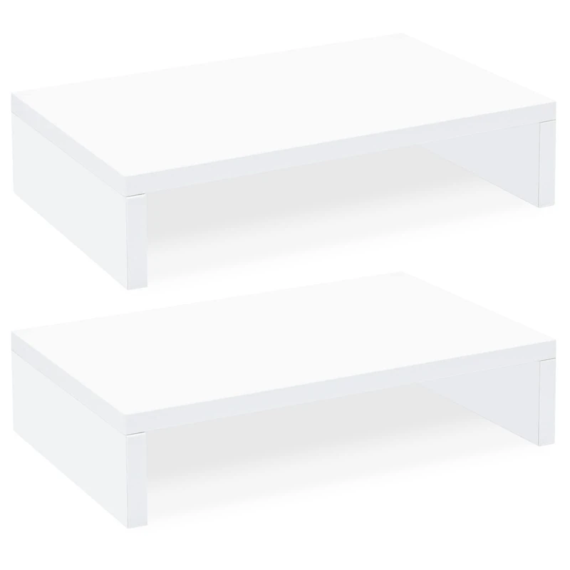 TEAMIX White Monitor Stand Riser-2 Pack,Wood 2 Tier Adjustable Dual Monitor Riser for 2 Monitors/Laptop/PC Computer Stand for Desk