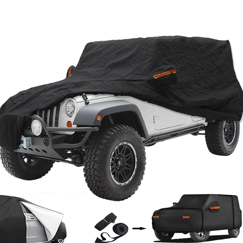 Big Ant Car Cover,Waterproof 6 Layers Outdoor Car Covers for 2 Door Wrangler CJ,YJ, TJ & JK All Weather Protection SUV Cover Custom Fit 1987-2021 Wrangler SUV with Driver Door Zipper,Black
