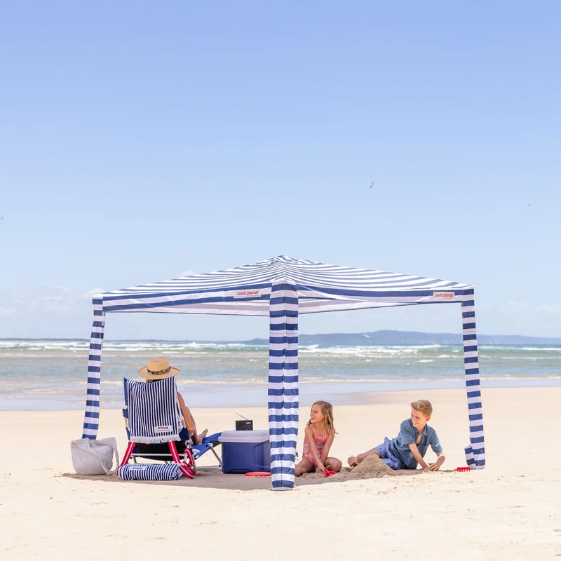 CoolCabanas Beach Cabana Canopy Sun Shade Shelter Tent - 8' x 6'6'', Easy Setup, Folds 3'5'', Family & Backyard, UPF 50+, The Original Best, Navy Stripes