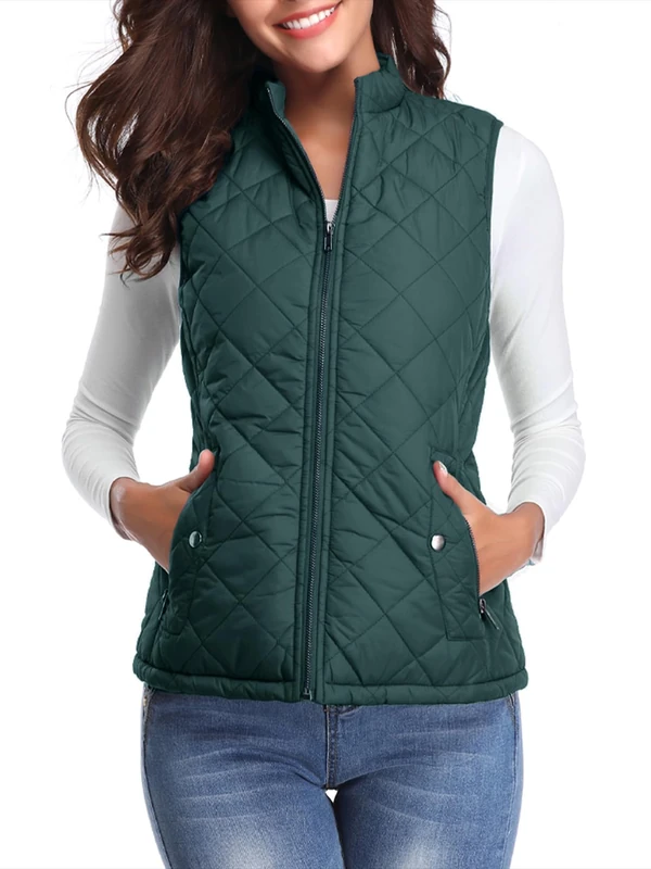 fuinloth Women's Quilted Gilet, Lightweight Body Warmer Padded Outdoor Vest Sleeveless Jacket Forest Green Large - Image 1