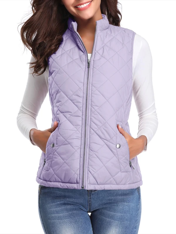 fuinloth Women's Quilted Gilet, Lightweight Body Warmer Padded Outdoor Vest Sleeveless Jacket Lavender X-Small