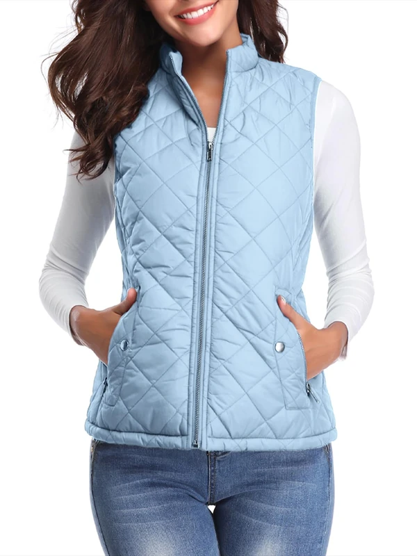 fuinloth Women's Quilted Gilet, Lightweight Body Warmer Padded Outdoor Vest Sleeveless Jacket Light Blue XX-Large - Image 1