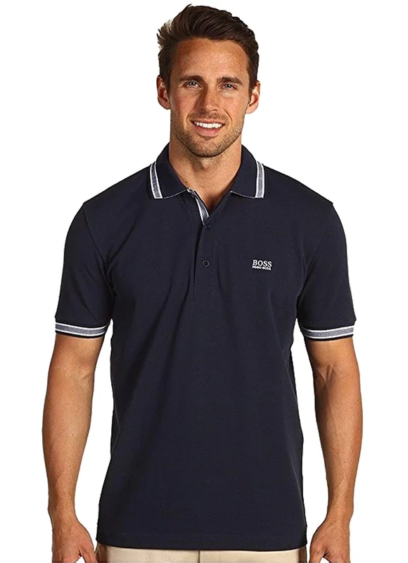 BOSS Men's Paddy Curved Polo Shirt, Medium Blue420, S