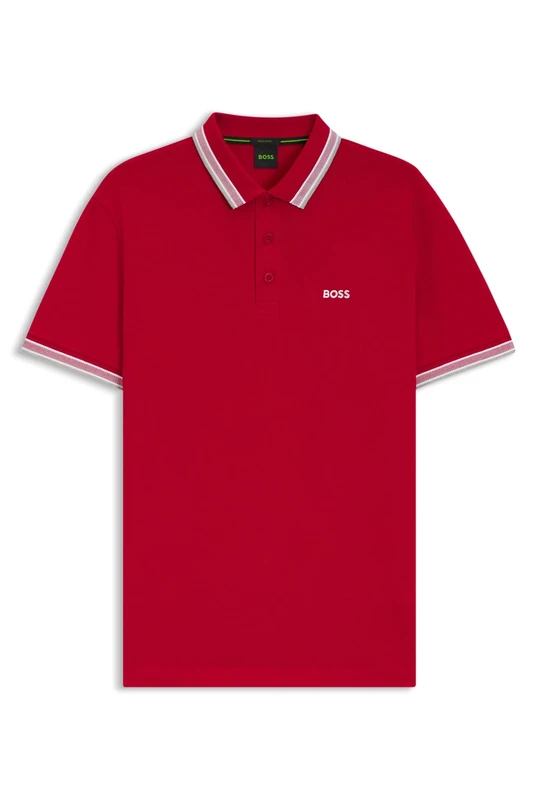 BOSS Men's Paddy Curved Polo Shirt, Medium Red610, L
