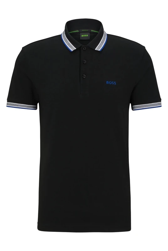 BOSS Men's Paddy Curved Polo Shirt, BLACK, XL