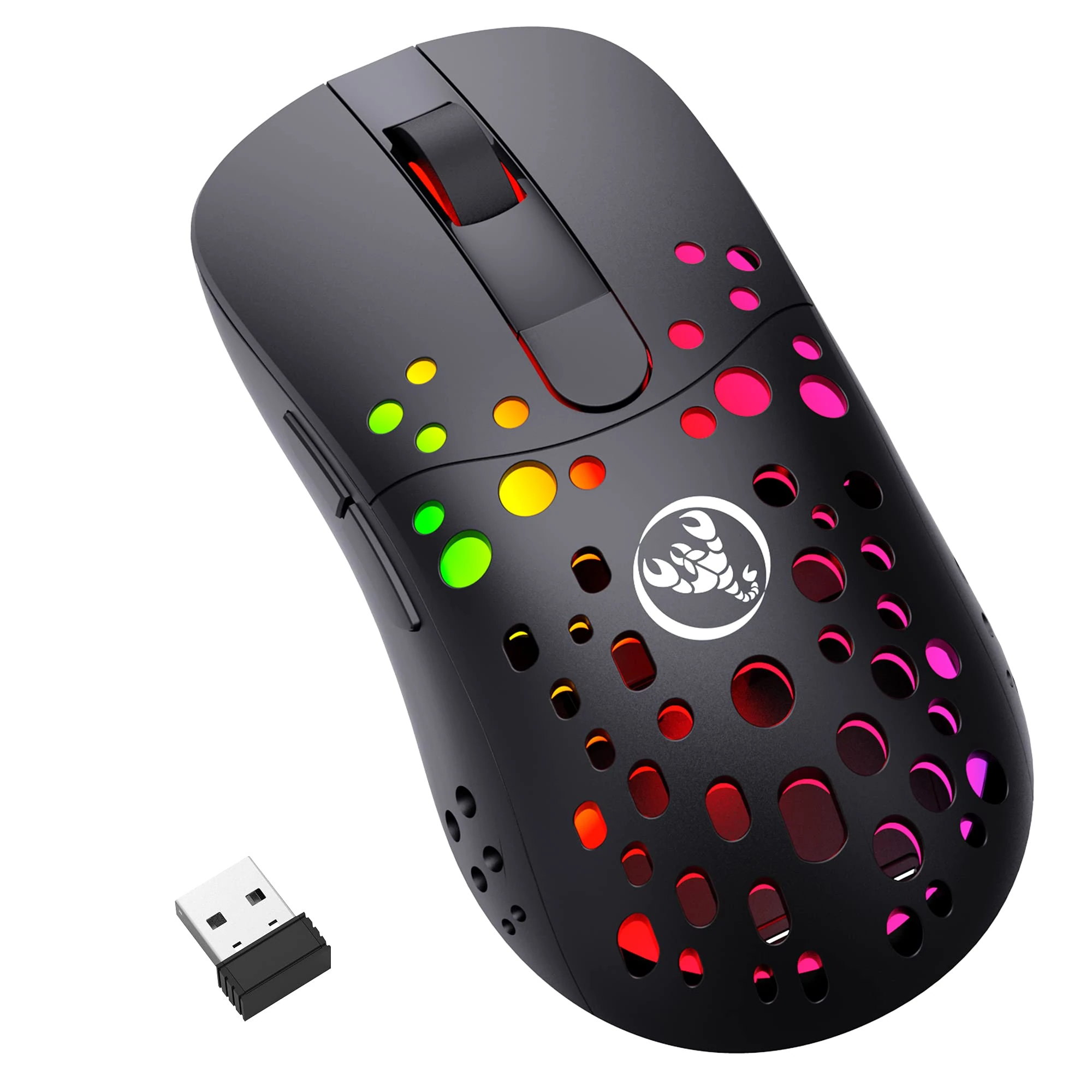 WREWING Wireless Gaming Mouse, Custom Macro Programming Dual-Mode Mouse, DPI up to 10000, 9 Kinds of RGB Lighting, 6 Programmable Keys, Support Windows 2000 /XP 1 Win7/Win8 /Win10 Vista