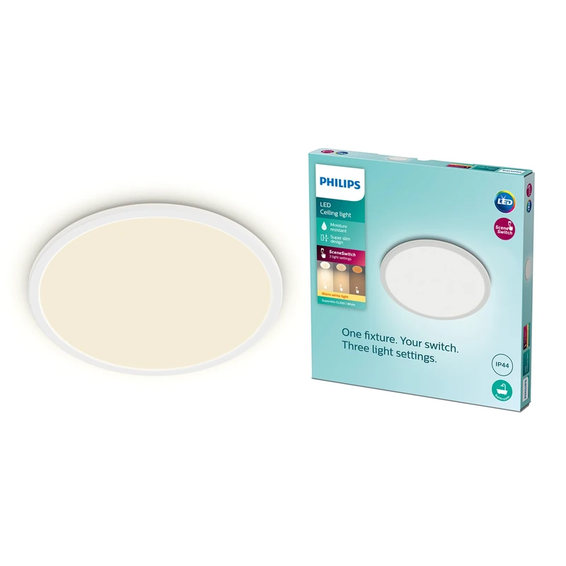 PHILIPS LED Superslim SceneSwitch Dimmable Ceiling Light 2700K 18W IP44 (Warm White - White) for Indoor Home Lighting in Livingroom, Bedroom, Bathroom and Kitchen