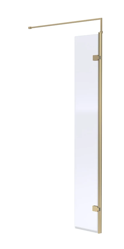 nuie WRSCBB030H Modern Bathroom 8mm Toughened Safety Glass Wetroom Hinged Return (Use in Conjunction with Another Screen), 300mm, Brushed Brass