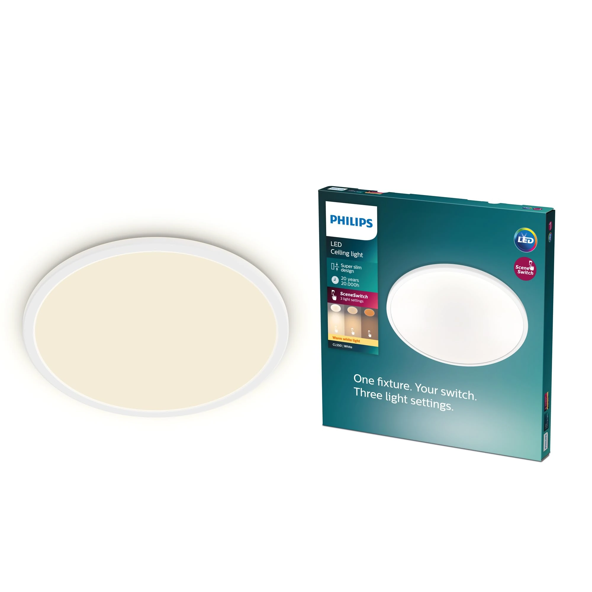 Philips LED SuperSlim SceneSwitch Dimmable Ceiling Light 2700K 36W [Warm White - White] For Indoor Home Lighting in Livingroom and Bedroom.