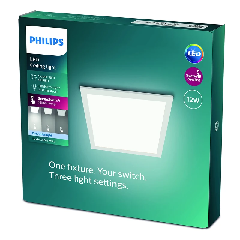 Philips LED Panel Square Ceiling Light SceneSwitch Dimmable 4000K 12W [Cool White - White]. for Indoor Lighting, Livingroom and Bedroom.