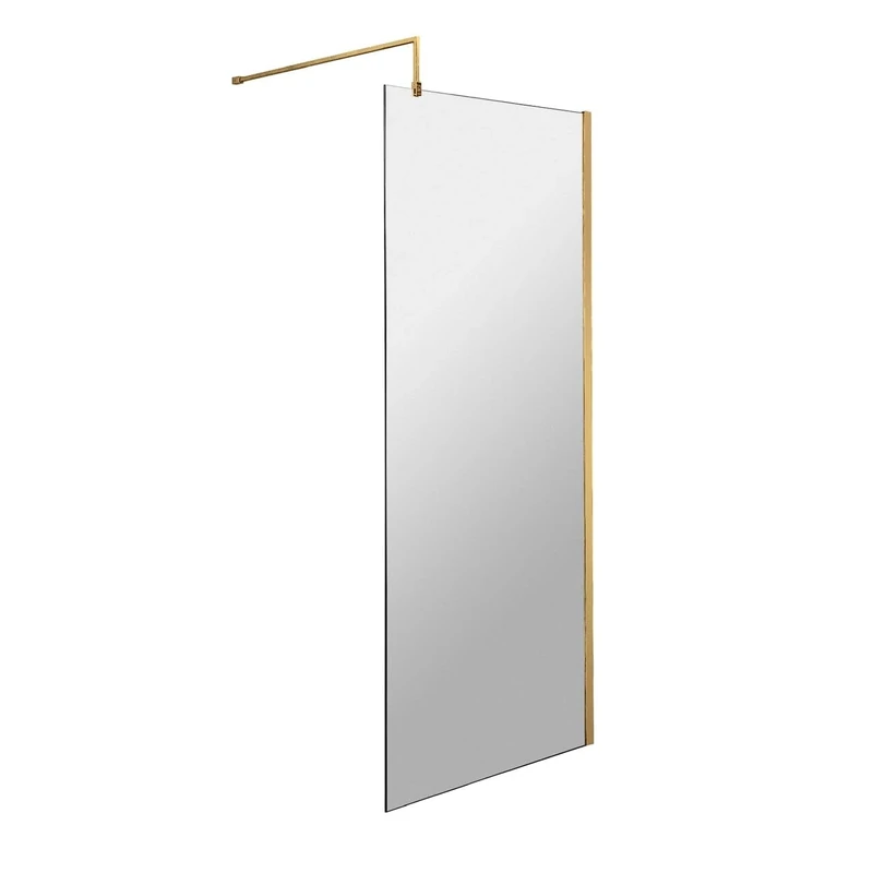 nuie WRSCBB070 Modern Bathroom 8mm Toughened Safety Glass Wetroom Screen with Support Bar, 700mm, Brushed Brass