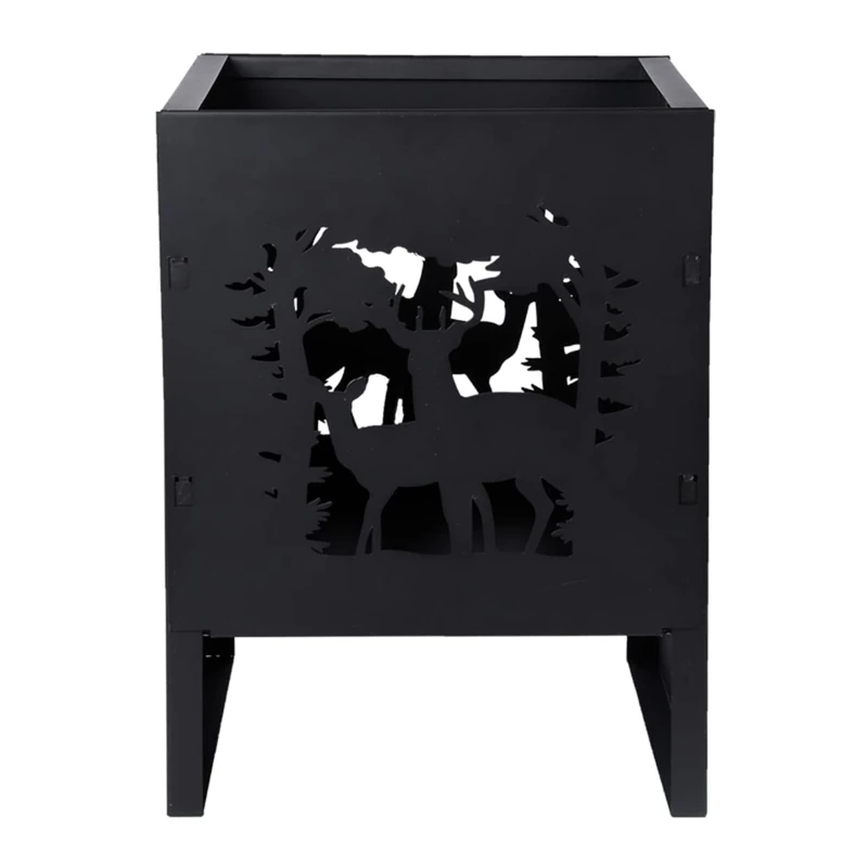 Fancy Flames Square Fire Basket Stag Design Black 12" L x 12" W x 16" H