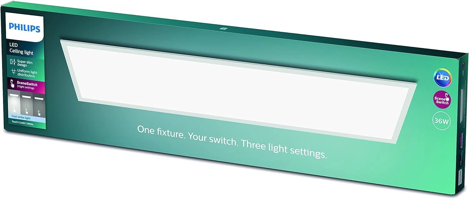 Philips LED Panel Rectangle Ceiling Light SceneSwitch Dimmable 4000K 36W [Cool White - White]. for Indoor Lighting, Livingroom and Bedroom.