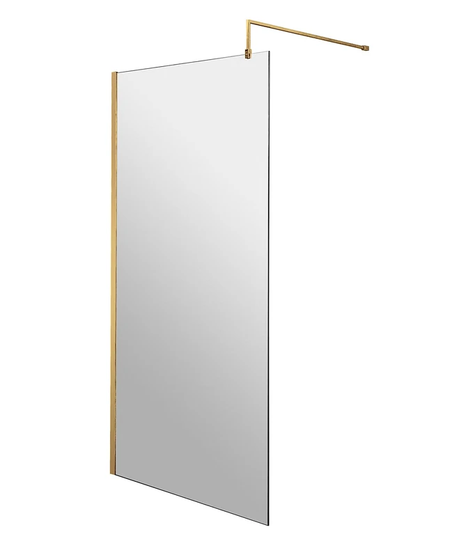 nuie WRSCBB090 Modern Bathroom 8mm Toughened Safety Glass Wetroom Screen with Support Bar, 900mm, Brushed Brass