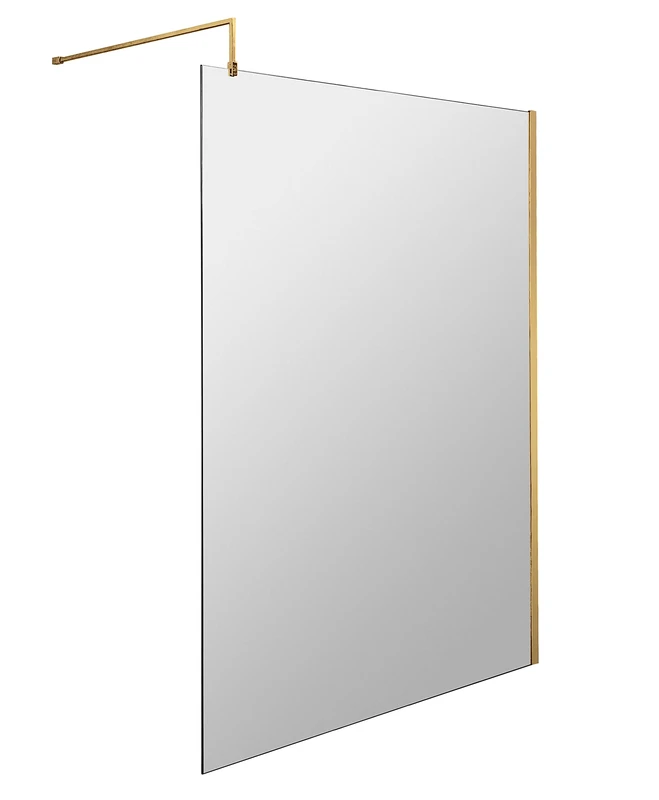 nuie WRSCBB012 Modern Bathroom 8mm Toughened Safety Glass Wetroom Screen with Support Bar, 1200mm, Brushed Brass
